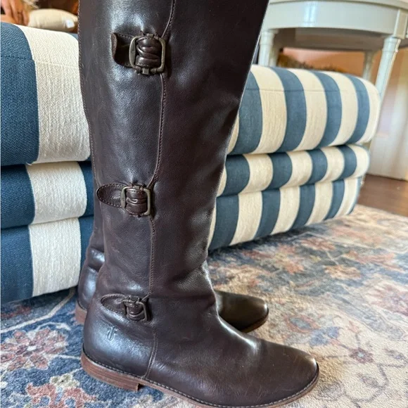 Frye Paige Buckle Riding brown leather boots sz 8.5 - Picture 3 of 12